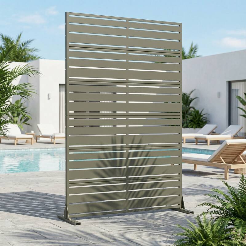 Outdoor Privacy Screen Metal Privacy Screen Panel Free Standing - Olive Green - 72*47