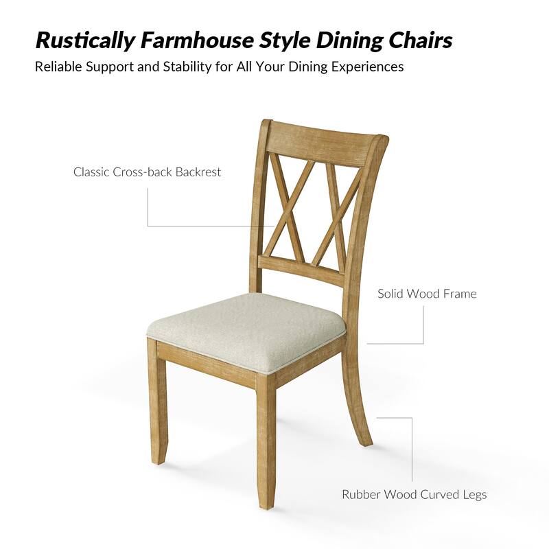 Alma Farmhouse Natural Solid Wood Dining Chair with High-density Soft Cushion Set of 2 by HULALA HOME