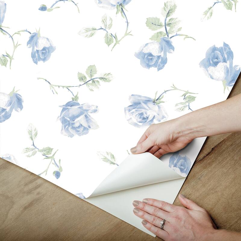 LoveShackFancy Ribbon Rosa French Blue Peel and Stick Wallpaper