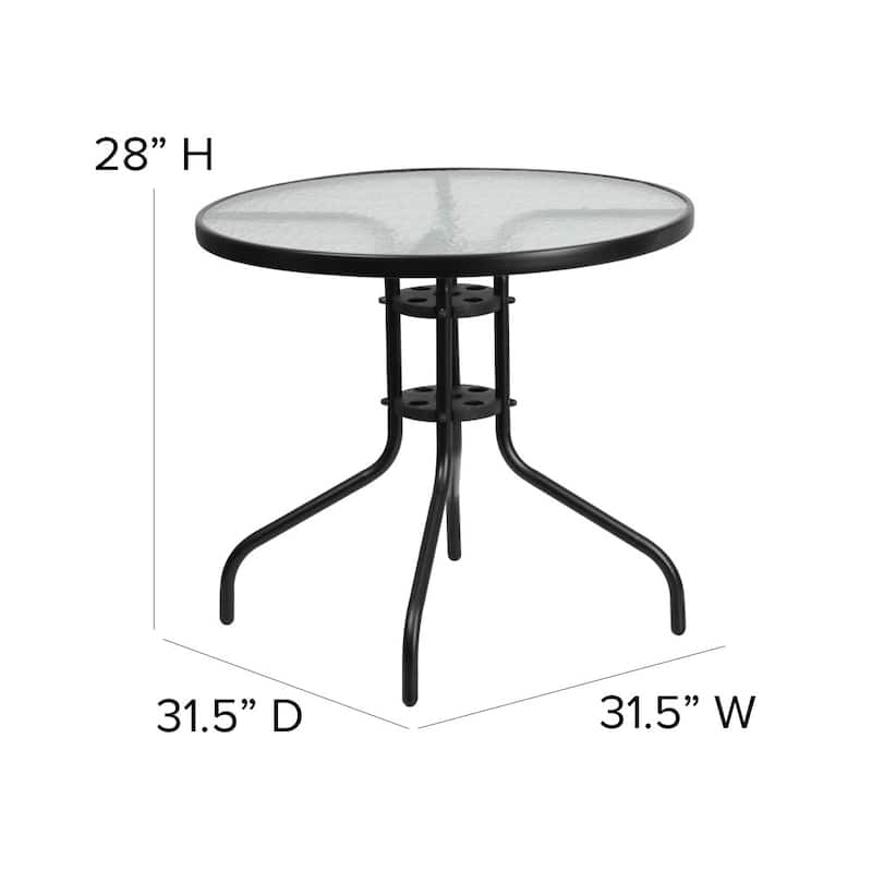 31.5" Round Tempered Glass Metal Table with Smooth Ripple Design Top
