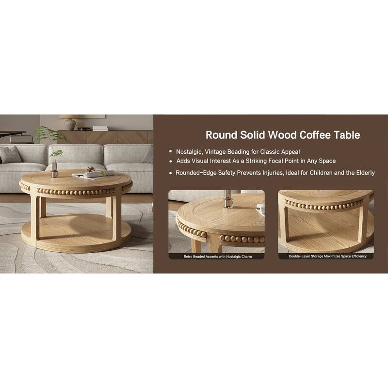 GDF Studio - Hensley 31.5" Wood Round Coffee Table with 2-Tier Storage Shelf