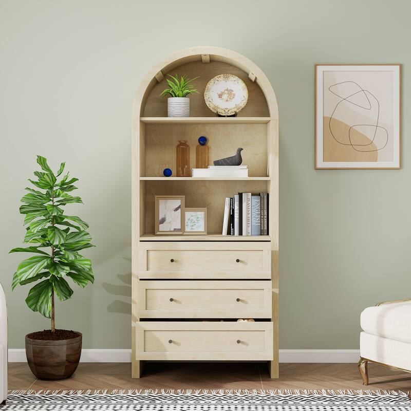 GDFStudio - Modern Farmhouse Arched Storage Cabinet with Drawers and Shelves