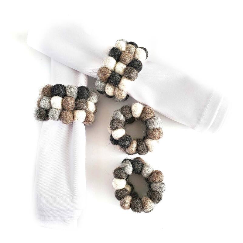 Felt Three Strand Napkin Rings, Set of 4 - 4 Mixed Greys 
