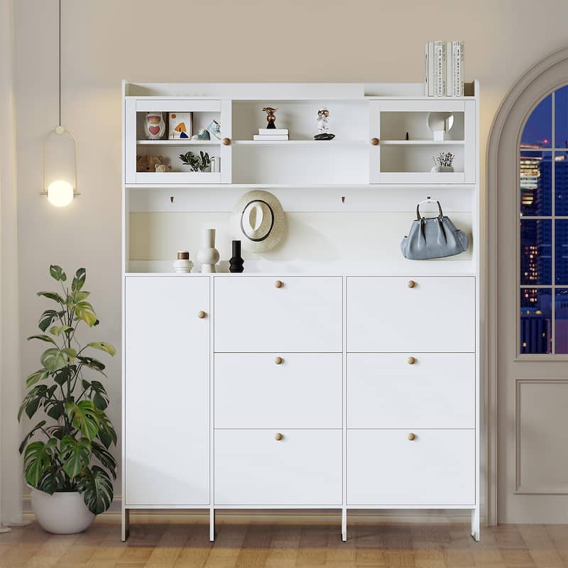 Classic Multifunctional Freestanding Tall Shoe Storage Cabinet - White