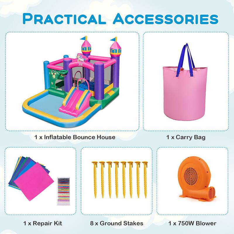 Gymax 6-in-1 Kids Inflatable Bounce House w/ 680W Blower Jumping Area