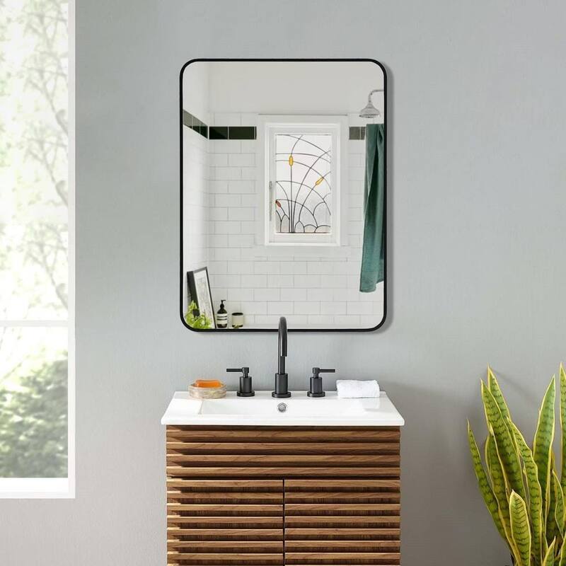 24 in. W x 32 in. H Rectangular Aluminum Framed Wall Bathroom Vanity Mirror in Matt Black