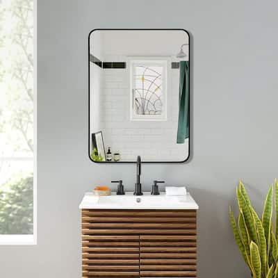 24 in. W x 32 in. H Rectangular Aluminum Framed Wall Bathroom Vanity Mirror in Matt Black