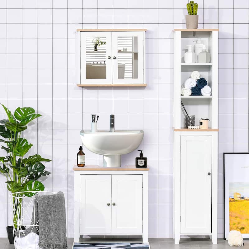 Kleankin Wall Mounted Bathroom Medicine Cabinet with Double Mirrored ...