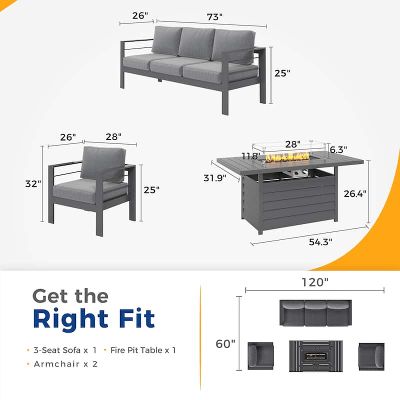 4 Pcs Patio Conversation Set with Propane Firepit