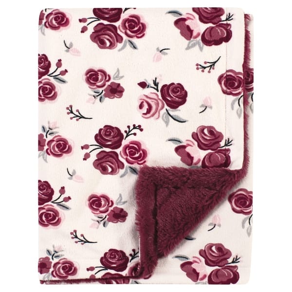 slide 1 of 1, Hudson Baby Infant Girl Plush Blanket with Furry Binding and Back, Rose, One Size - Rose - One Size One Size - Rose