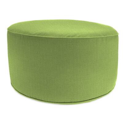 24" Round Green Solid Round Outdoor Pouf Ottoman with Welt - 24"D x 13.5" H