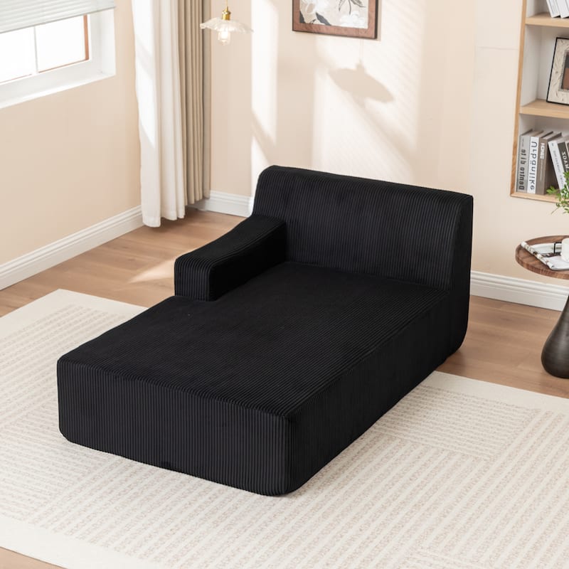 Oversized Chaise Lounge Chair, Upholstered Sofa Bed for Living Room, Corduroy Sleeper Couch Comfy Recliner Bedroom Reading Seat