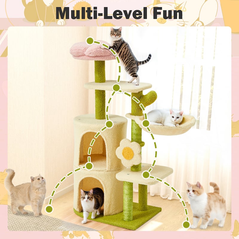 Flower Cat Tree Tower, Multi-Level Furniture with Scratching Post, House, and Bed for Small to Medium Cats