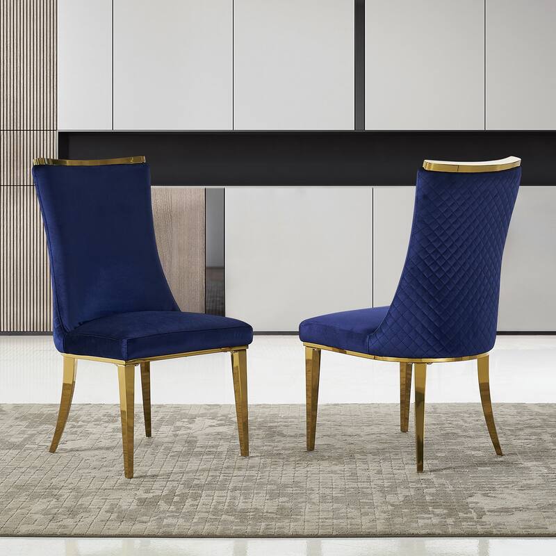 Velvet Dining Room Chairs with Reticulate Texture Back and Metal Trim Top