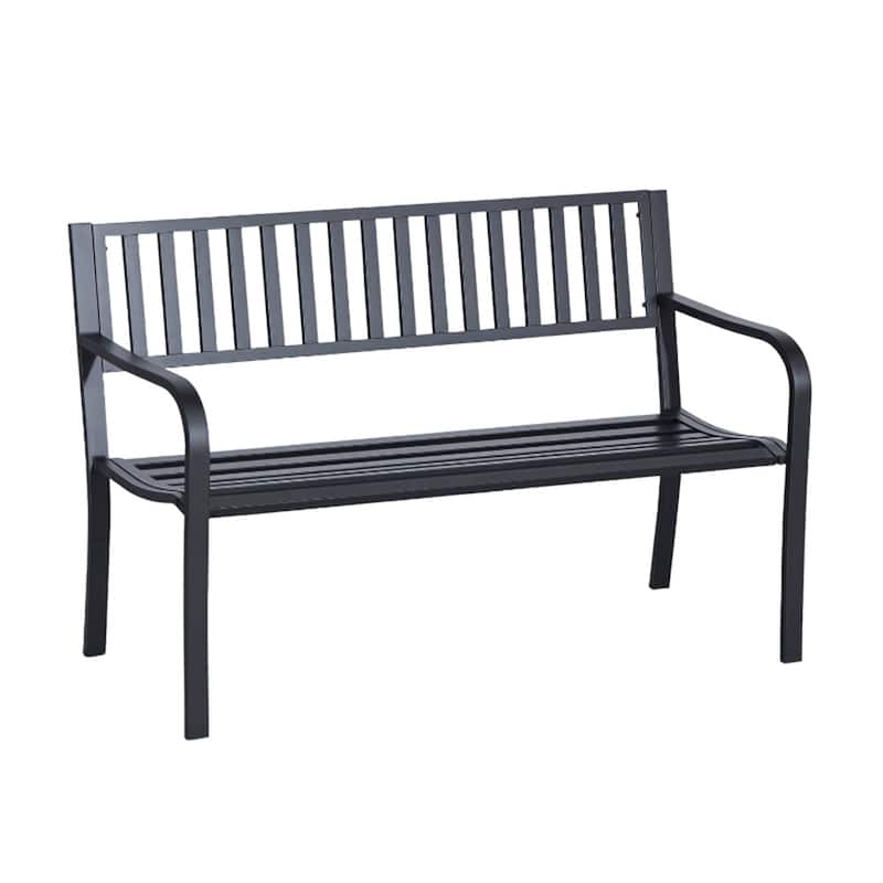 Outdoor Steel Garden Bench with Armrest and Backrest Weather Resistant Patio Seat for Yard Porch and Park
