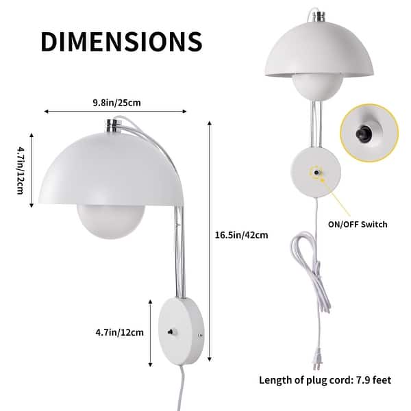 dimension image slide 5 of 7, Modern Mid-Century Art Flower Bud Wall Sconces Sleek Plug in Wall Light Fixtures
