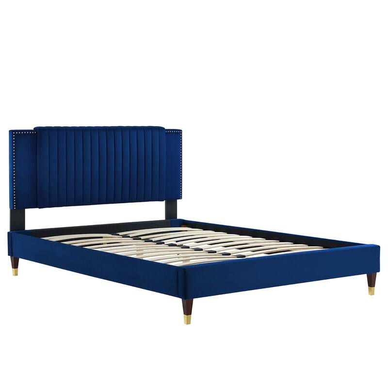 Zahra Channel Tufted Performance Velvet Queen Platform Bed