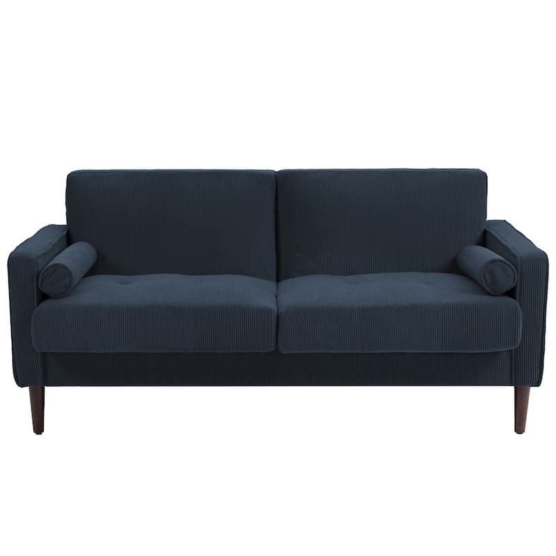 Modern Corduroy Upholstered 2 Seater Sofa with Bolster Pillows