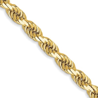 Curata 14k Yellow Gold Solid 3.5mm Diamond Cut Rope Chain Anklet 9 Inch