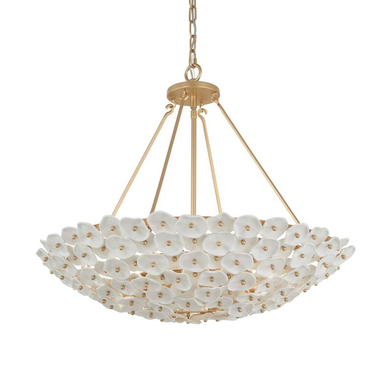Metropolitan N1826 Coastlyn 6 Light 28" Wide Pendant - Legacy Brass / White Ceramic Accents