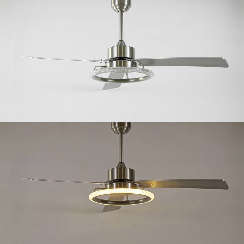 Bruno 52" 1-Light Modern Industrial Iron/Acrylic/Wood Remote-Controlled 6-Speed Integrated LED Ceiling Fan, by JONATHAN Y