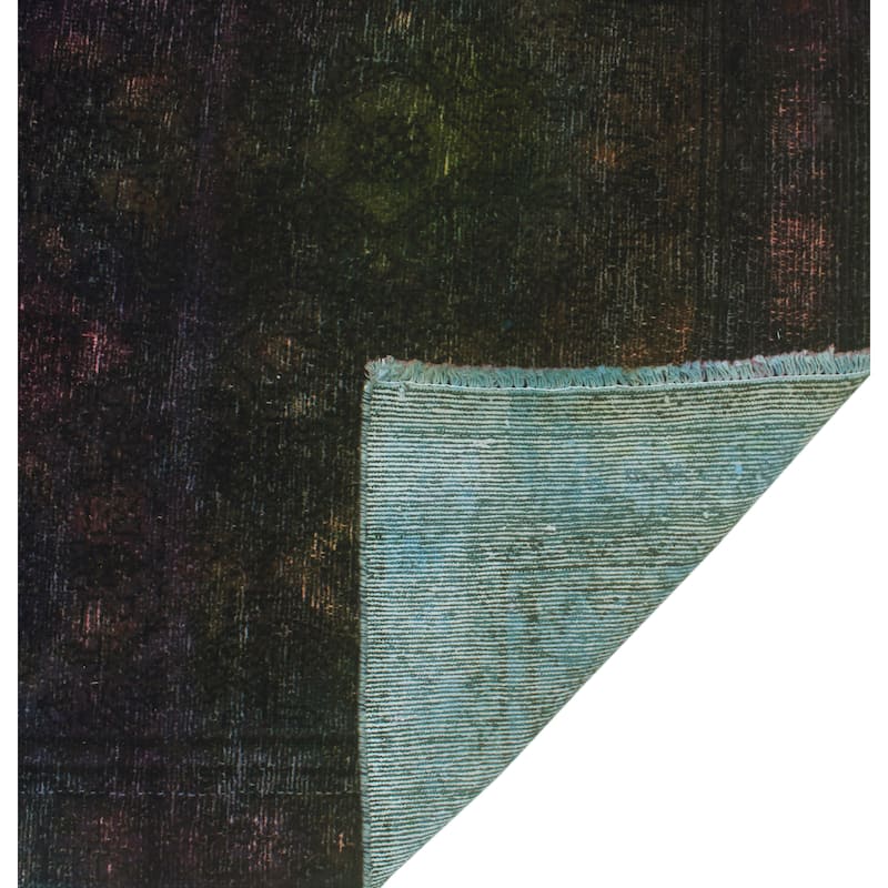 Vintage Distressed Rainbow-dyed Deana Green/Purple Runner - 3'4" x 9'6"