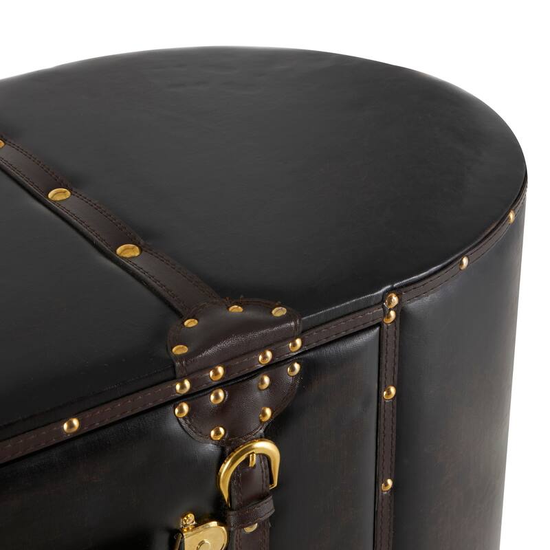 Wooden 6 Drawer Chest with Straps and Rivets - Dark Brown - Roche River Decor - 17"W x 48"L x 30"H