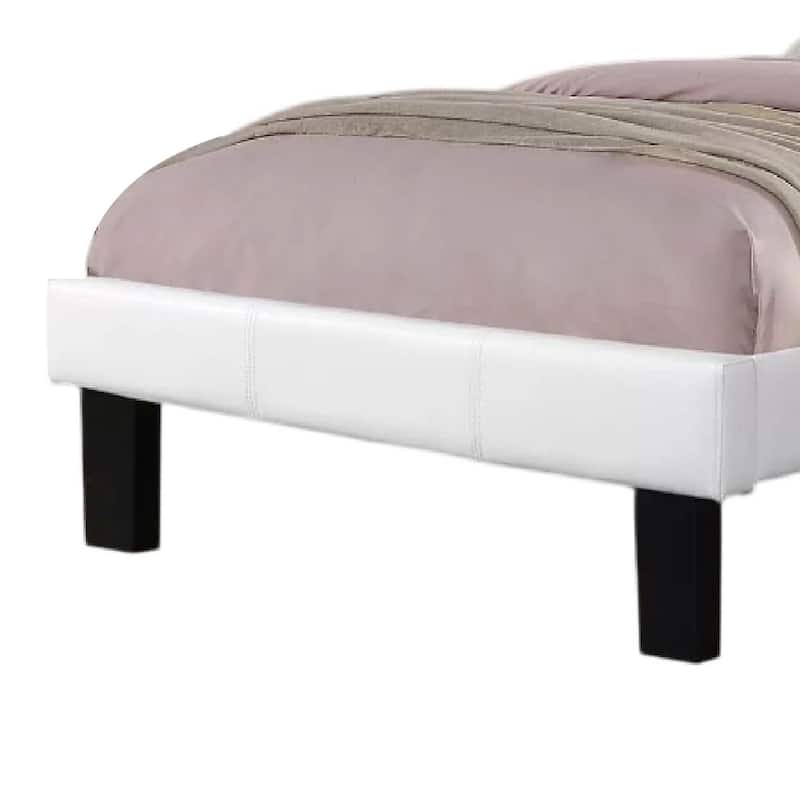 Mannie Twin Bed with Silver Trim, White Button Tufted Faux-Leather