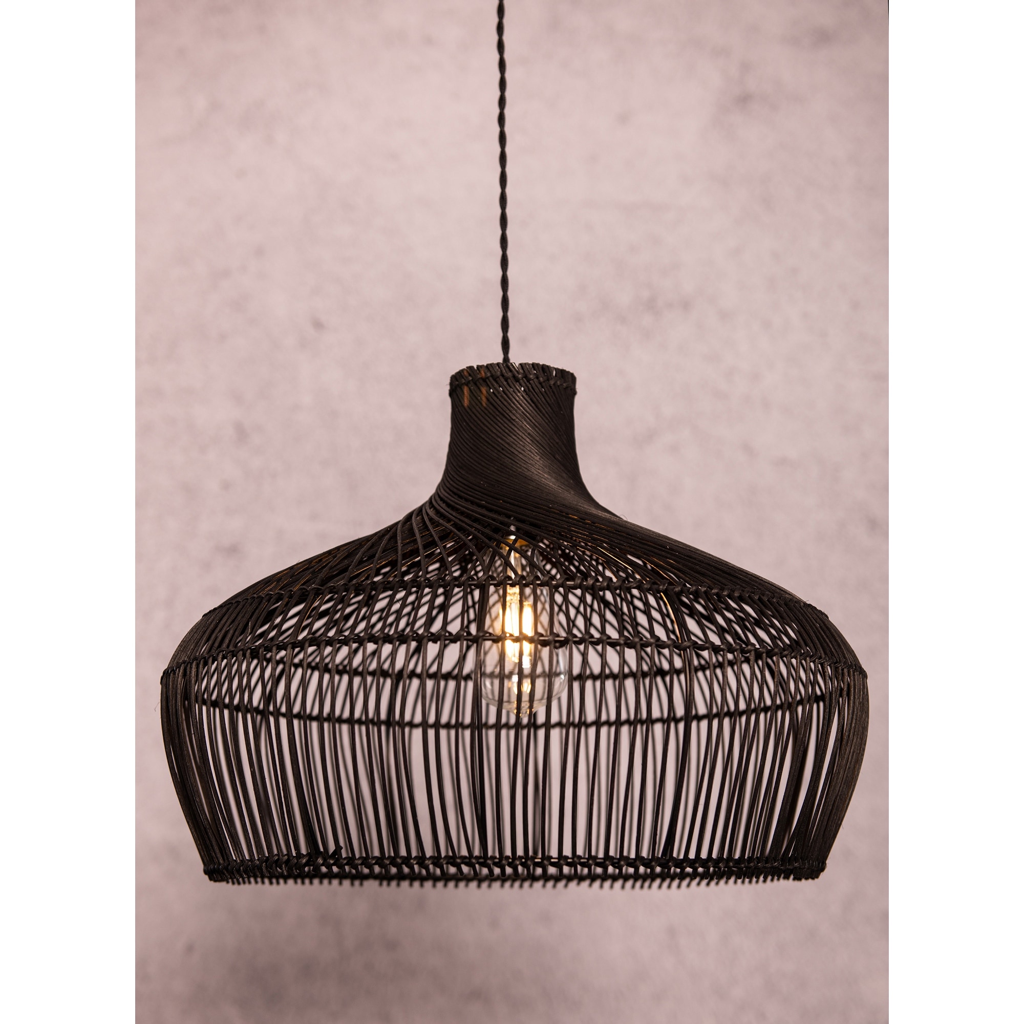 Modern Hand-woven Rattan Pendant Black Coastal Hanging Light - On