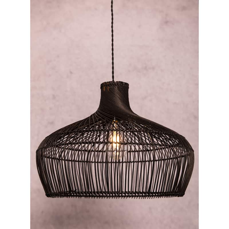 Modern Hand-woven Rattan Pendant Black Coastal Hanging Light - 18" Wide - Black