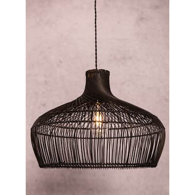 Modern Hand-woven Rattan Pendant Black Coastal Hanging Light - 18" Wide