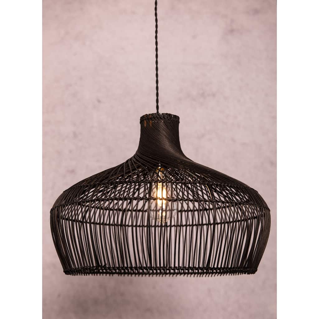Modern Hand-woven Rattan Pendant Black Coastal Hanging Light