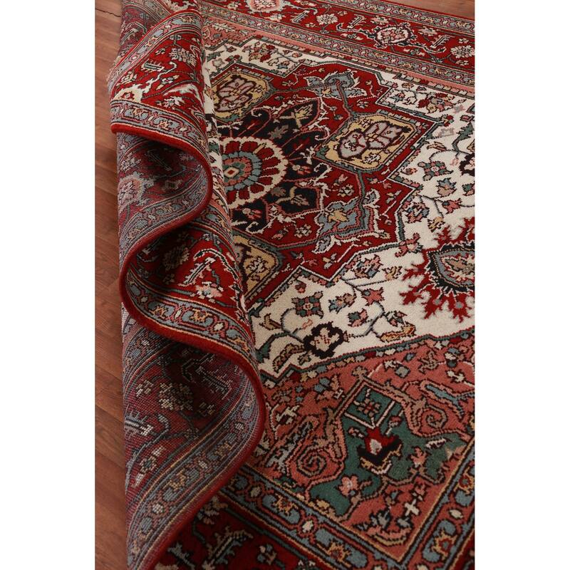 Hand Knotted Oriental 100% Wool Carpet Traditional Medallion Beige & Ivories Heriz (serapi) Area Rug - 10' 1'' X 7' 11''