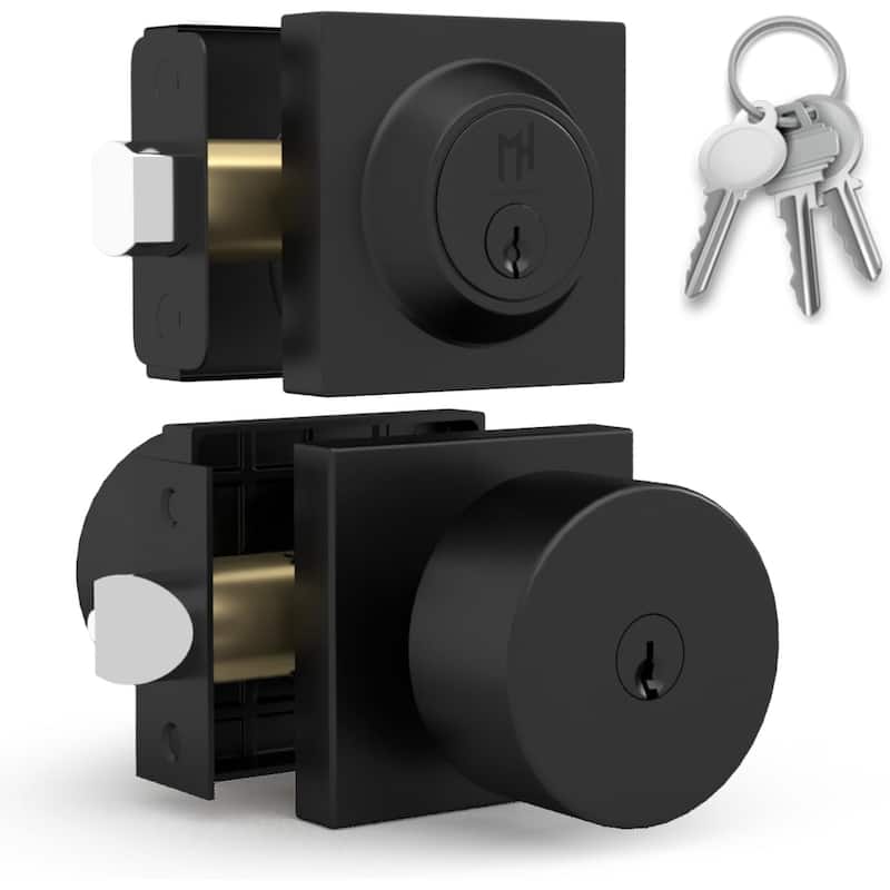Mega Handles Entry SUANA Door Lock Set with Round Knob and Deadbolt | Keyed Combo | Reversible Handing | Fits Standard Doors -  Reversible Handing|Matte Black