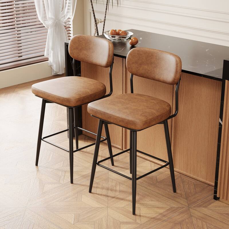 Bar Chairs Set of 2 Piece Set, 360 ° Swivel Bar Chair with Leather Cushions and Iron Brackets Counter Height Bar Chairs