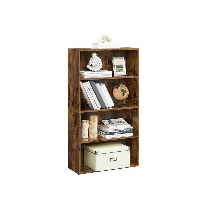 Freestanding 4-Tier Rustic Brown Wooden Bookshelf with Adjustable Shelves for Living Room or Office - 9.4"D x 23.6"W x 42.3"H