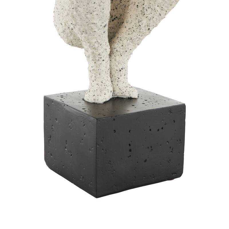 Cream Polystone Crouching People Decorative Sculpture with Black Square Base