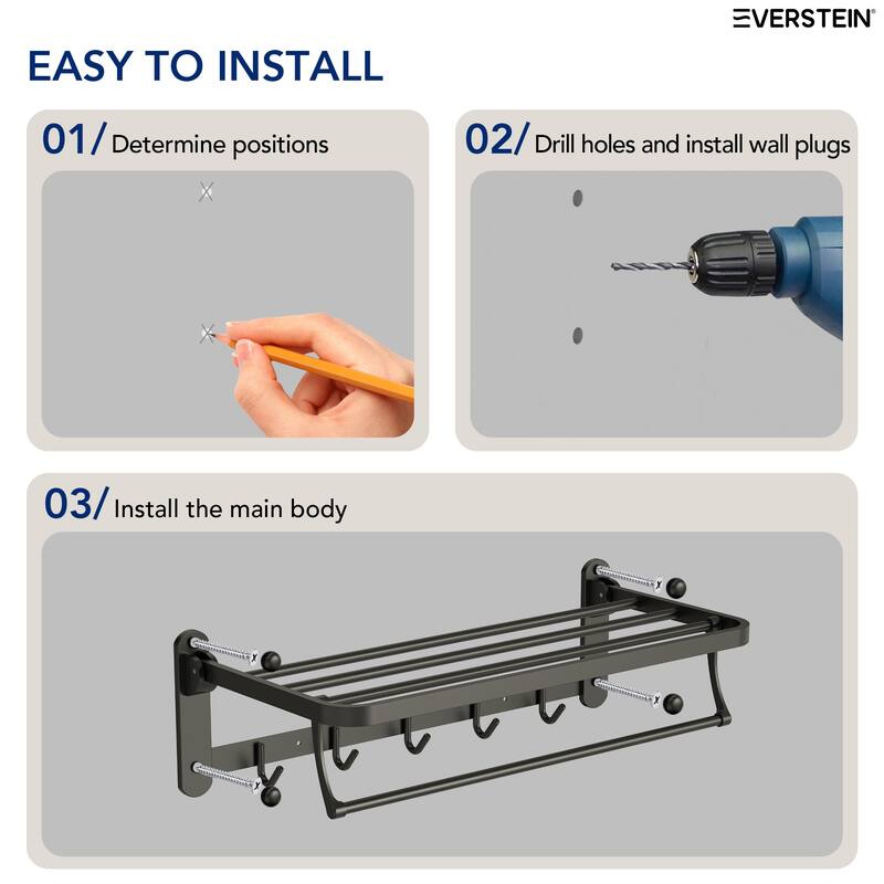 2-Tier Stainless Steel Bath Towel Rack with 5 Hooks