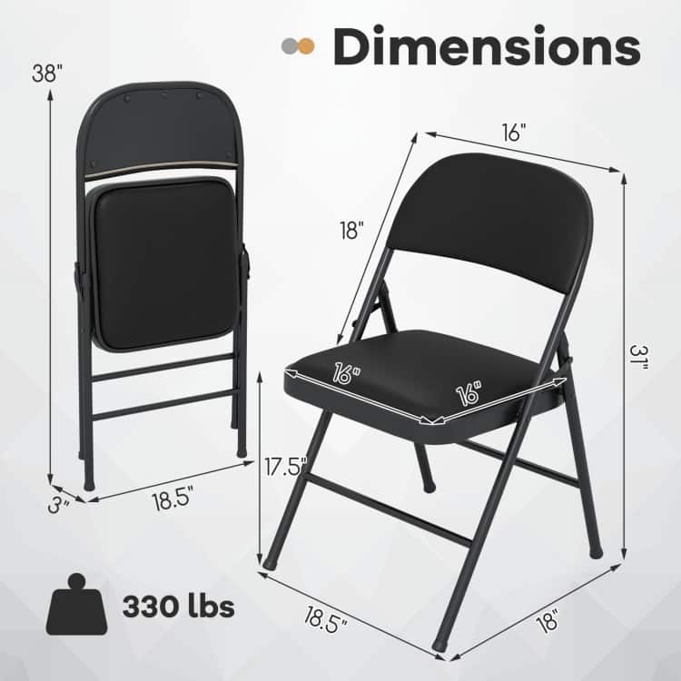 Black Metal Folding Chair 2 Pack with PVC Leather, Ergonomic Backrest and 330 lbs Capacity - 18.5" x 18" x 31"
