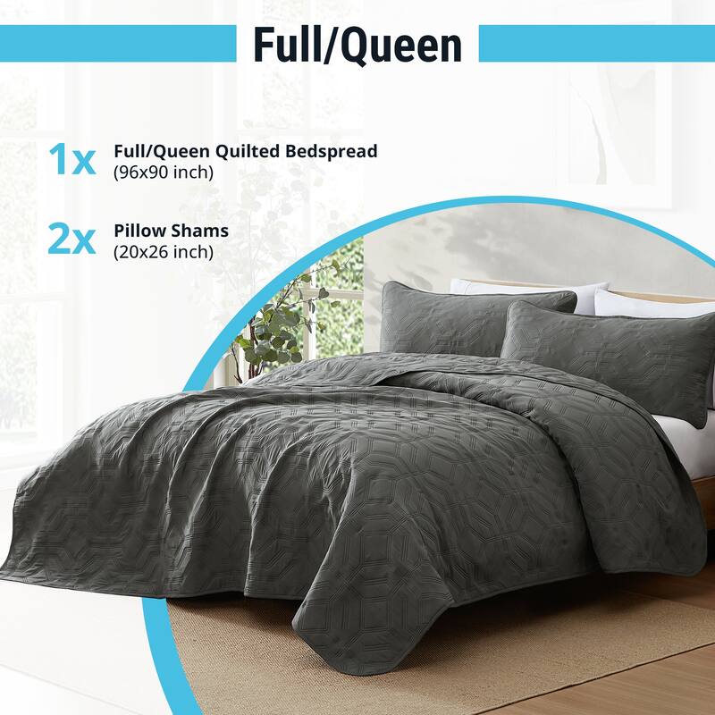 HLC.ME Logan - 3 Piece Size Quilt Set, Lightweight Bedspread Coverlet Set