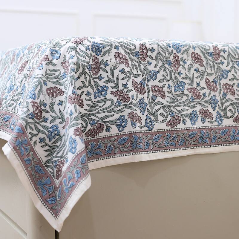 Fabdivine Cotton Hand Block Floral Flat Sheet Bed Room Home Décor Accent Gift