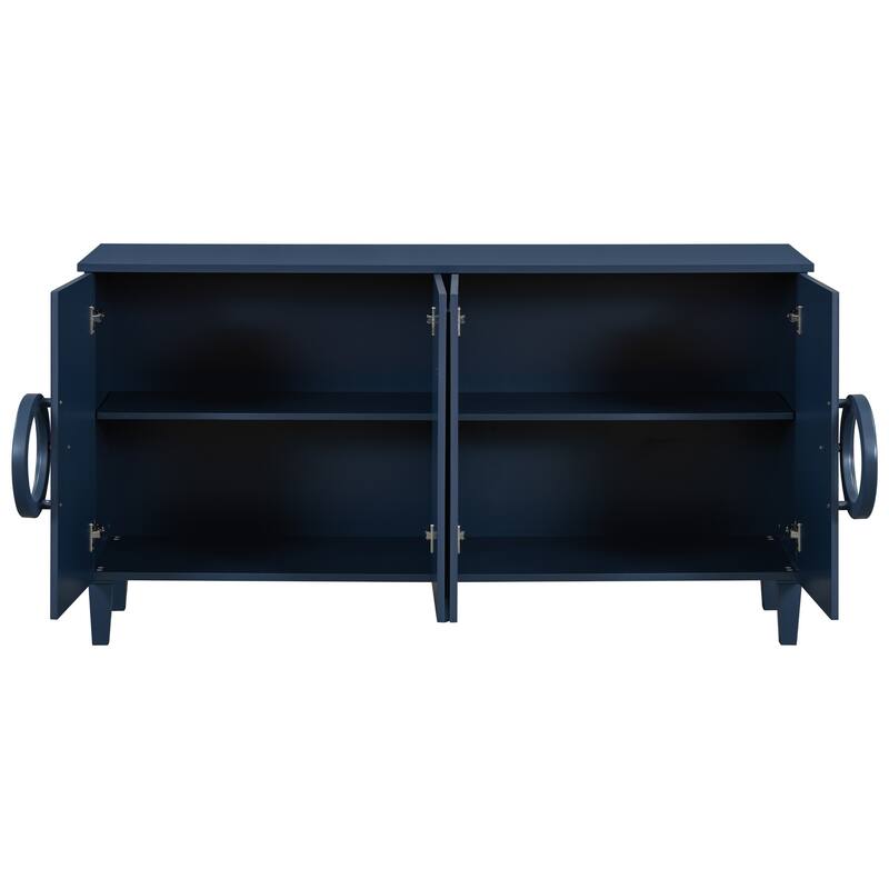 4 Door Entryway Cabinets Buffet Cabinet with 5 Conical Rubber Wood Leg, Storage Cabinet Sideboard with Round Ring Handle