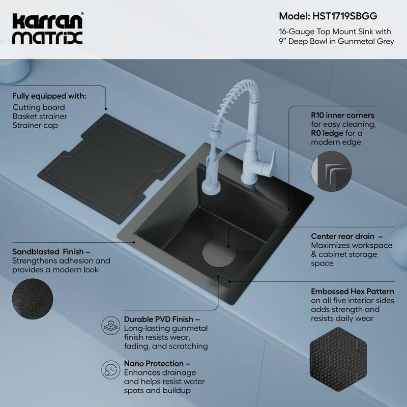 Karran USA HST1719SB Matrix 17" Drop In Single Basin Stainless Steel