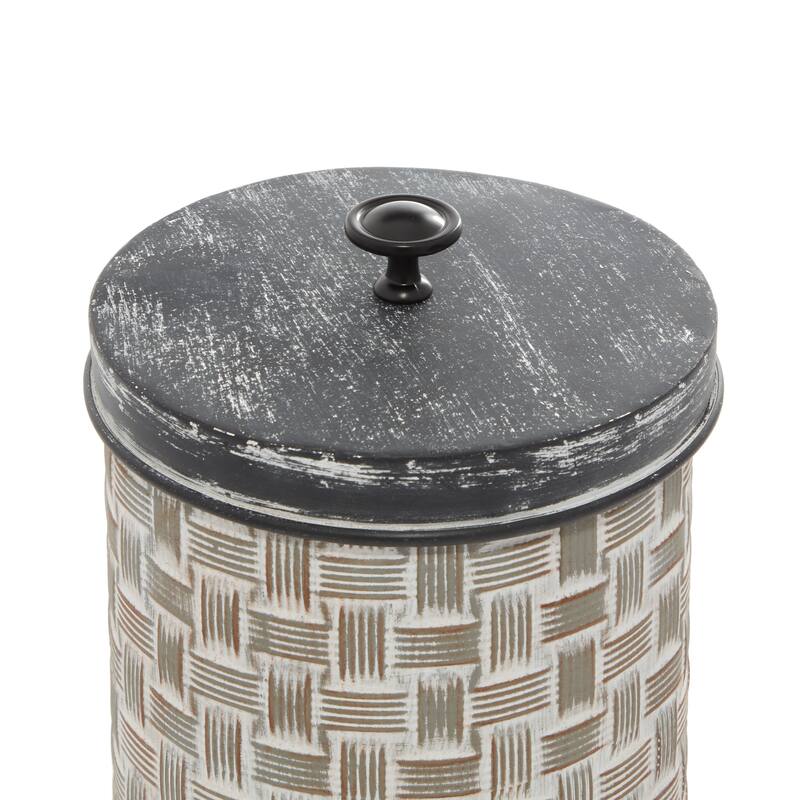Brown Metal Living Room Decorative Jars with Weave Inspired Pattern (Set of 2)