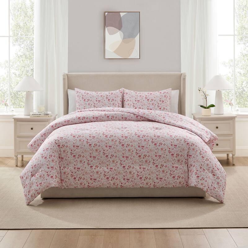 Empyrean Modern Comforter - 3 Piece Floral - Queen - Pink Floral