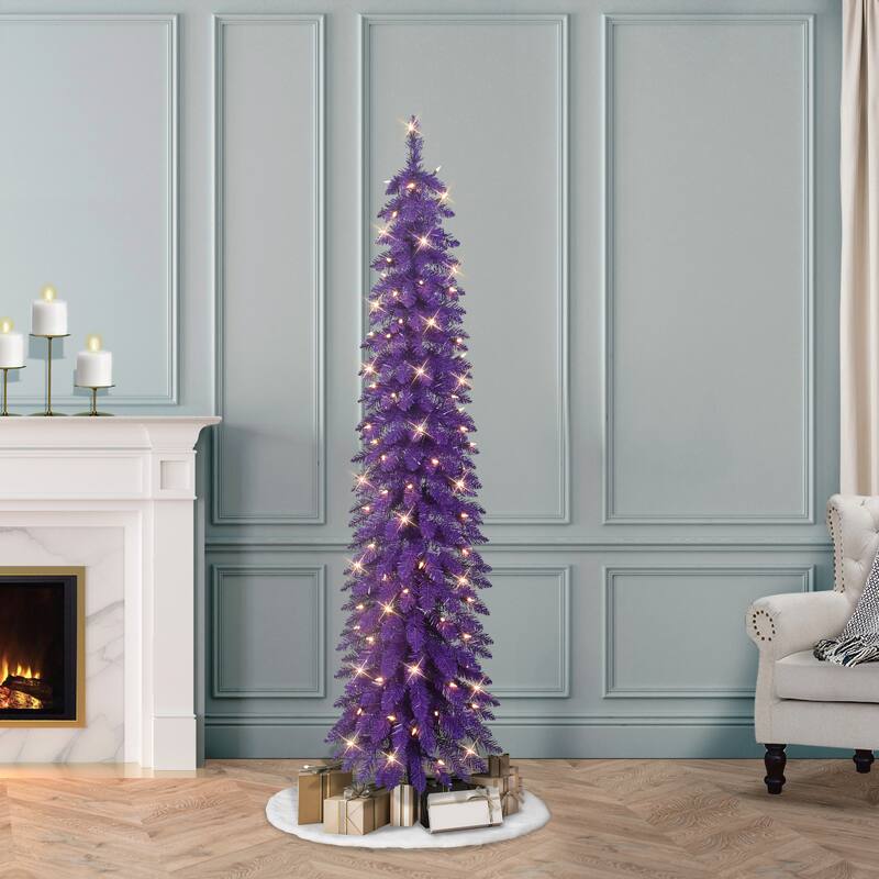 Puleo International 6' Pre-Lit Artificial Alpine Purple Pencil Tree