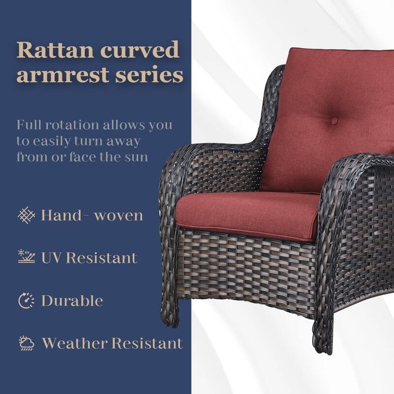 Outdoor Rattan Chair with Coffee Table and Ottoman