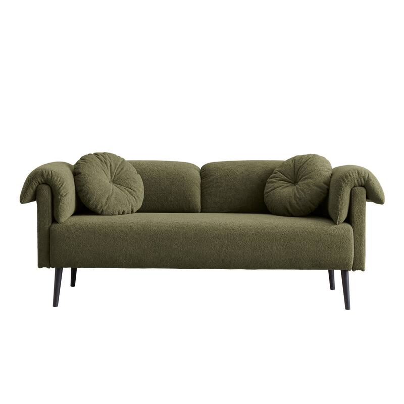 Modern Faux Lamb Wool Sofa with 2 Throw Pillows