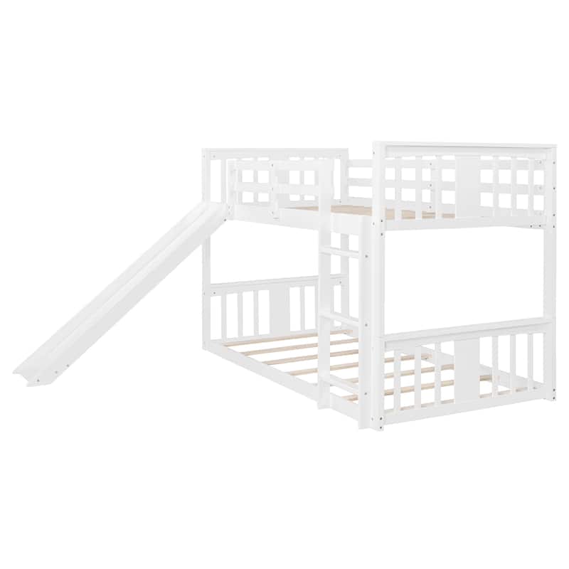 Twin Over Twin Bunk Bed with Slide and Ladder in Solid Pine