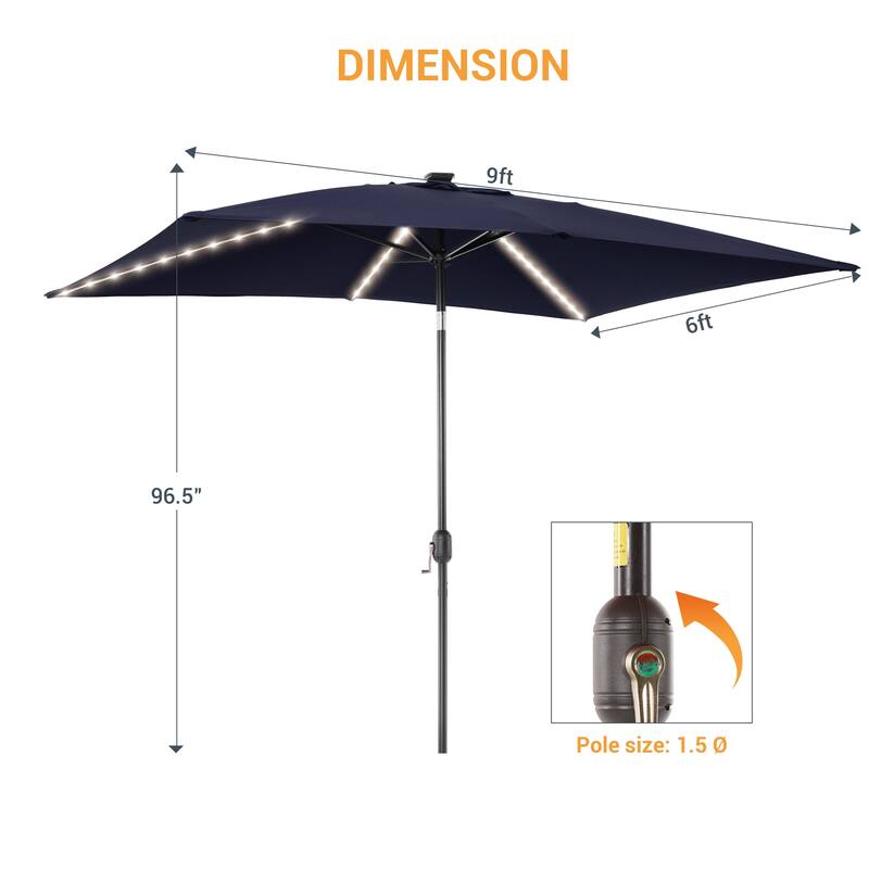 LIVOOSUN 6x9Ft LED Patio Umbrella Weather Resistant Table Umbrella